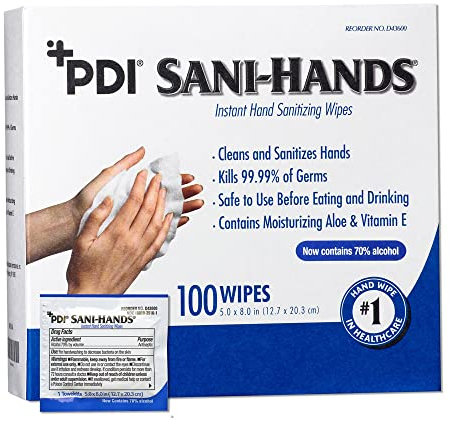 PDI Healthcare D43600 Sani-Hands Wipe, 5 Width, 8 Length (Pack of 100)