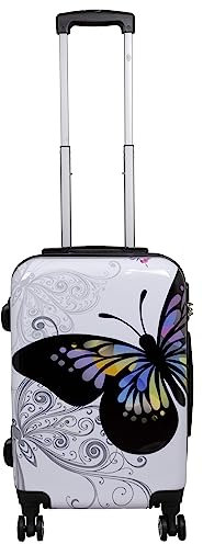 Trendyshop365 Handgepäck Koffer Hartschale Schmetterling 58 Zentimeter 36 Liter 4 Räder Weiß Printdesign Zahlenschloss