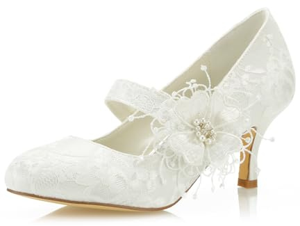 JIAJIA 586449B aux Femmes Chaussures de mariée Bout fermé 6,5cm Talon Aiguille Dentelle satinée des Pompes Chaussures de Mariage