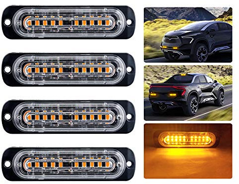 4pcs Ultra Mince 10 LED de Voiture Clignotant Avertissement Lumière À l'eau de Danger de Lumière Stroboscopique Pour Camions Remorque Remorque côté de la Moto Réseau DC12-24V(Ambre)