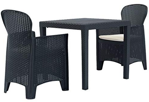 Festnight 3-TLG.Bistro-Set Bistrostühle Rattan-Look-Design Gartenmöbel | 1 Garten Tisch & 2 Bistrostühle & 2 Sitzkissen | für Garten,Terrasse,Campingplatz Kunststoff Anthrazit/Braun Rattan-Optik