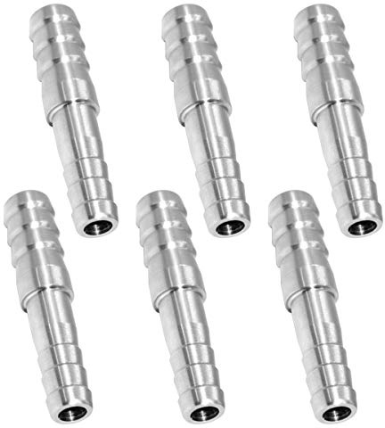CellarBrew Splicer Mender Stainless Steel 3/8 Barb x 1/4 Barb Reducing Joiner Union Hose Barb Fitting Air Water Fuel (Pack of 6)