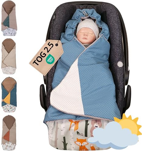 ULLENBOOM Einschlagdecke Babyschale, 100% OEKO-TEX Materialien, Waldtiere Petrol (Made in EU) - Babydecke für Kindersitz oder Kinderwagen, kuschelige Decke für Babys, Ideal für Herbst und Winter