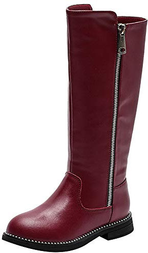 rismart Ragazze Ginocchio Zip Stivali da Equitazione Faux Foderato in Pelliccia Basso Scarpe Invernali SN03922(Vino Rosso,35 EU)