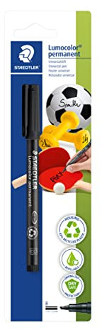 STAEDTLER Folienstift für den Sport Lumocolor permanent pen 314, zur Beschriftung von Bällen, Hanteln und Sportgeräten, wasserfest, lichtbeständig, Schwarz, B breit ca. 1 - 2,5 mm, 314-9 BK-1