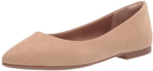 Amazon Essentials Women's Pointed-Toe Ballet Flat, Beige Microsuede, 6 UK Wide