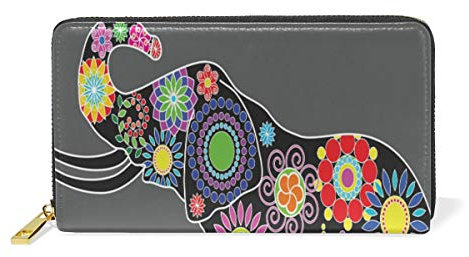 Gigijy Hippie Tier Elefant Geldbörse Multi Kreditkartenhalter Tasche für Frauen Echtes Leder Reißverschluss Lange Geldbörse