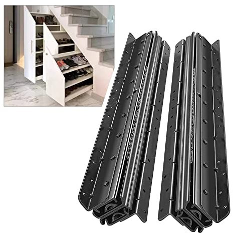 AOLISHENG Schubladenschienen Bodenhalterung 400 mm 3 Falten Auszugsschienen Vollauszug Schwerlastauszug Kugellager Versteckt unter Treppen Gleitschienen Schwarz 120 KG Tragkraft 1 Paar (2er-Pack)