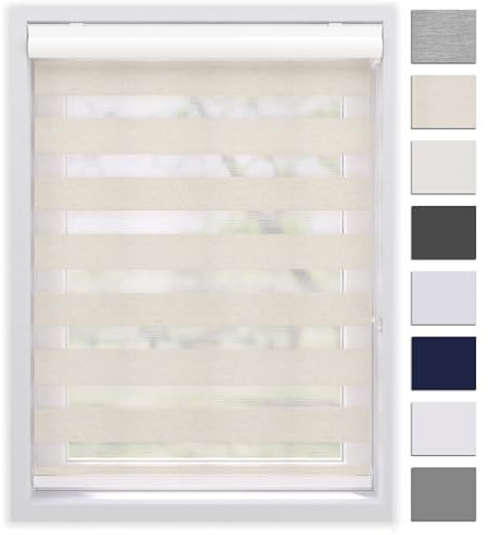 EFIXS Doppelrollo mit Kassette Montage Wand/Decke mit Bohren Breiten: 40-220, Höhe: bis 240 Hier: BxH (100 x 175) cm (Leinen) Premium Duorollo, oder ohne Bohren mit Klemmhalter am PVC-Fenster