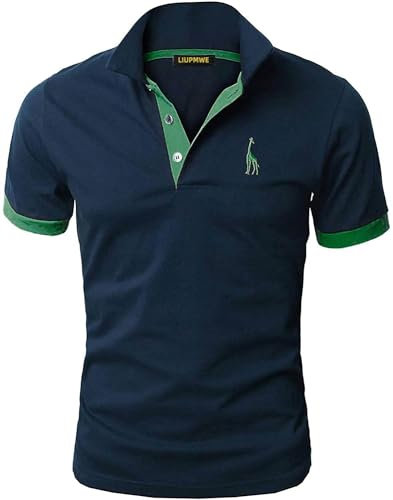 LIUPMWE Homme Mode Polo Manches Courte Casual Polo Coton Tennis Golf Basic T-Shirt Slim Fit Broderie Tops S-XXL,Bleu 4,L