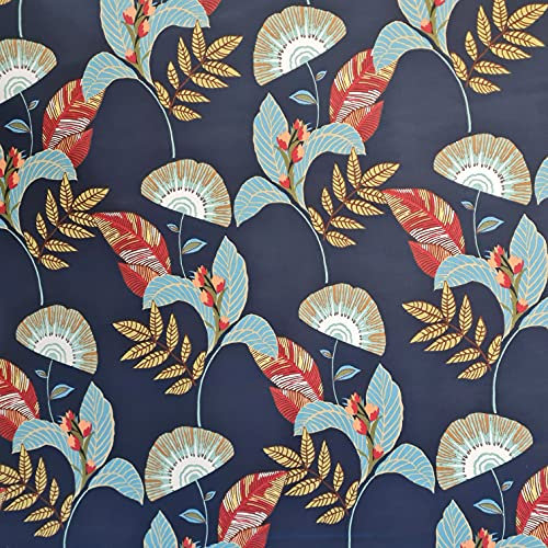 Stoff Meterware Baumwollstoff blau Blätter Alexine Satin floral Dekostoff Vorhangstoff