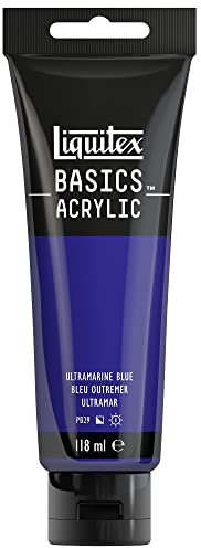 Liquitex 8870030 Basics - Peinture acrylique, peinture artistique monopigmentée, résistante à la lumière, qualité archive, finition satinée, tube de 118 ml - Bleu outremer