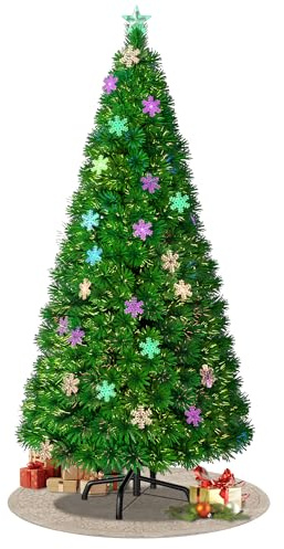 LARS360 180cm PVC Künstlich Weihnachtsbaum, LED Farbwechsel Schneeflocke Weihnachtsbaum, Weihnachtsfeier Leuchtbaum, Glasfaser-Weihnachtsbaum