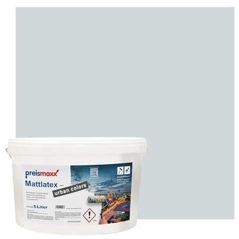 Preismaxx Mattlatex Farbe für Innen urban colors, bunte Wandfarbe Latexfarbe matt, grau, elefantengrau, elephant grey 5L