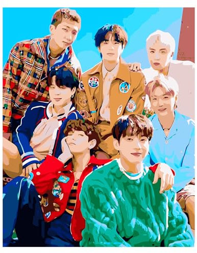 ZPPLD Malen Nach Zahlen Erwachsene, Kpop BTS Paint by Numbers, DIY Handgemalt Ölgemälde Kit für Anfänger und Erwachsene,BTS Fanartikel, BTS Fans kreatives Geschenk, Home Deko, Ohne Rahmen 40 x 50 cm