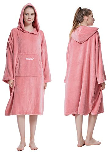 Hiturbo Plüsch-Wickelmantel, Fleece-Handtuch, tragbare Decke mit Tasche, übergroßer Kapuze, Surfponcho für Aquatics und Zuhause (Rosa)