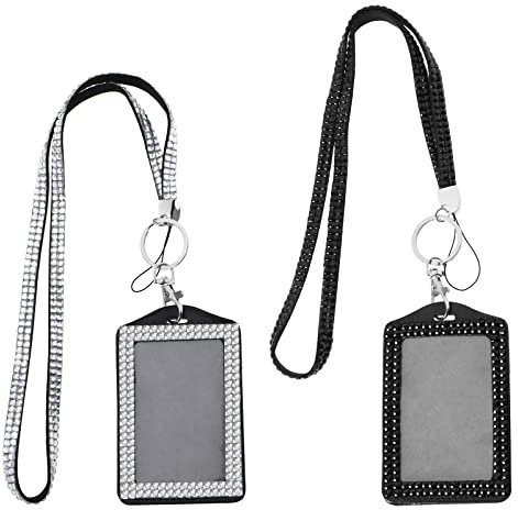 ECSiNG 2 Stück Kristall-Schlüsselband, Halskette, Strass-Kartenhalter, Bling-Ausweishalter, Umhängeband, Kartenhalter für Foto-Ausweise, Bürostudenten