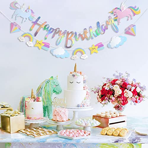 Catelves Einhorn Happy Birthday Banner,Einhorn Happy Birthday Girlande, Einhorn Geburtstagsdeko, Girlande Geburtstag, Girlande Happy Birthday, Geburtstag Girlande, Einhorn Party Deko Kindergeburtstag