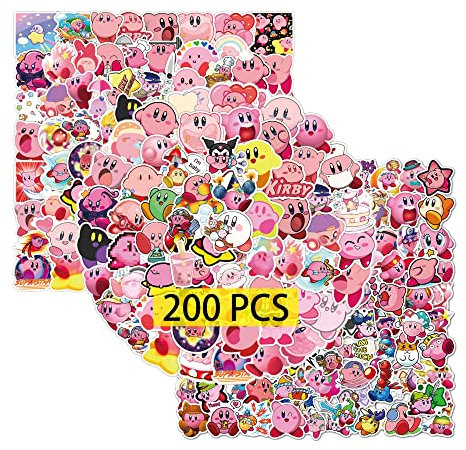 GTOTd Kirby Stickers (200pcs) Gifts Merch Cute Game Party Supplies Vinyl Decor for Laptop Skateboard Guitar Luggage Water Bottle for Teens