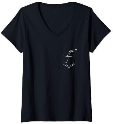 Damen Strohhalm in der Tasche, Anti-Regulierung Protest Kunststoff-Strohhalm T-Shirt mit V-Ausschnitt
