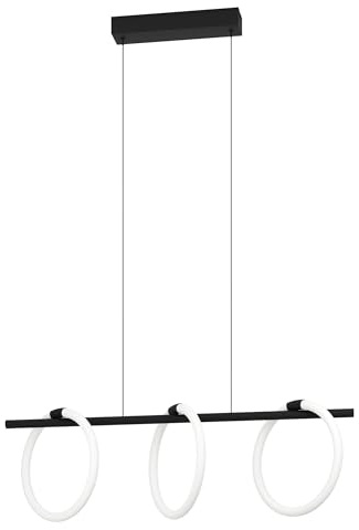 Eglo LED Pendant Lighting Caranacoa, 3 lamp Ceiling Light Fitting | hanging lamp for dining and living room made of black metal with rings in white plastic, warm white