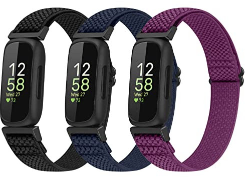 enkic 3 Pack Elastic Strap Compatible with Fitbit Inspire 3/Inspire HR/Ace 3, Adjustable Stretchy Nylon Sport Replacement Wristband for Men & Women