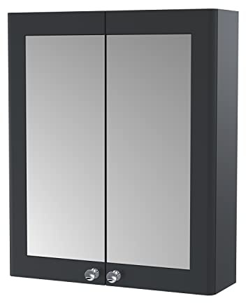 nuie CLA1417 Classique Traditional Bathroom Wall Hung 2 Door Mirror Cabinet, 600mm, Soft Black