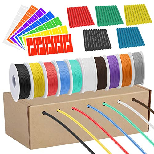 DAOKAI 22 Gauge PVC Elektrokabel 300 V 22 AWG UL1007 verzinnte verzinnte beschichtete Kupferdrähte 10 Farben 9 m/30 ft jedes Anschlusskabel-Kit für 3D-Drucker, Modellauto