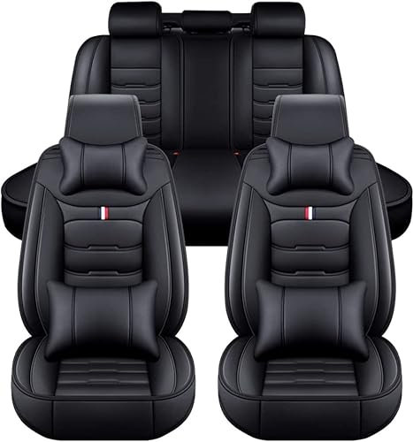 Auto Sitzbezüge für BMW 5er F10 Sloon 6.Gen 2010-2017, PU Leder Passgenau Autoschonbezüge, Wasserdicht Sitzschutz Auto-Schonbezüge Sitzkissen Innenraum Zubehör,Luxury_Set-E_Black