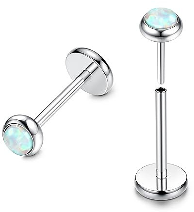 FIOROYAL G23 Titan Lippenpiercing 20G Gewindelose Push In Medusa Piercing Opal Flat Piercing Ohr 6MM Helix Piercings Silber Helix Conch Labret Tragus Piercing Schmuck