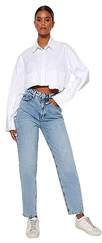 TRENDYOL Damen Jeans Light Blue High Waist Mom Jeans Twoaw24je00076