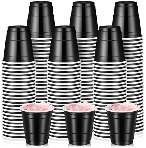 CAIKEZI Layhit 200 Pack 2oz Shot Cups Plastic Shot Glasses Mini Disposable Cups for Summer Wedding Graduation Birthday Party Beer Drinking Serving Snacks Samples Tastings(Black)