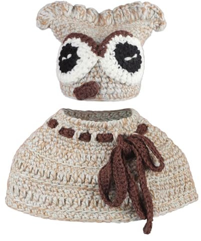 NICEYEA Kinder Winter Warm Gestrickt Mütze Schal Set Eule Elch Wollstrickmütze Beanie Hut mit Rundschal Schlauchschal Bommelmütze Loop Schals Haube Halswärmer Earflap Hut für Kleinkind 3-9 Jahre Alt