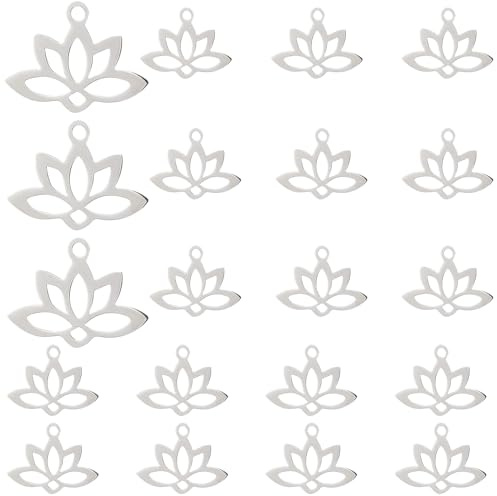 COGCHARGER 20 Stück Lotus Charm Anhänger Yoga Lotus Blume Hohl Charms Edelstahl Metall Charms für Schmuck Halskette Armband Ohrringe Herstellung DIY Handwerk Zubehör, Kein Edelstein