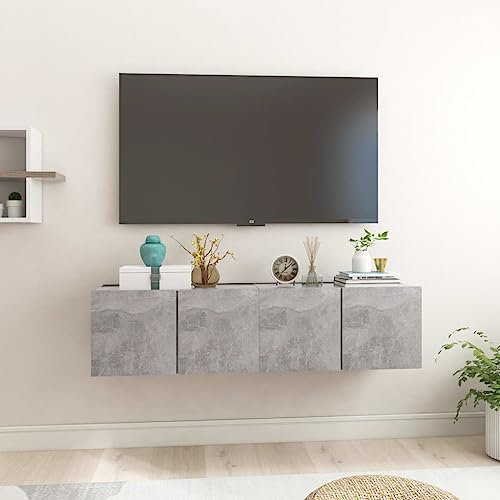 prissent Meuble TV suspendu 2 pièces Gris Ciment 60x30x30 cm Mur Equipé Salon Meuble TV Moderne Ensemble Meuble TV Salon Avec Grand Espace Pour Ranger Magazines DVD Ou Autres Objets