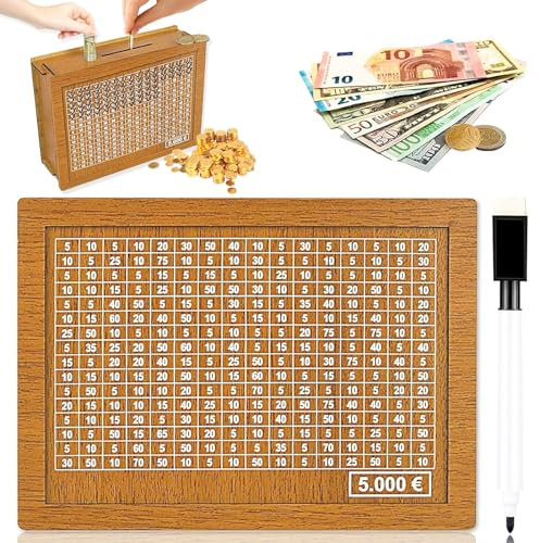 Spardose aus Holz,Retro Sparbüchse Aufbewahrungsbox,Sparbox,Spardose Kinder Sparziel,Sparschwein mit Marker,Wiederverwendbare Spardose,Hilft Kindern Die Gewohnheit Zum Sparen.