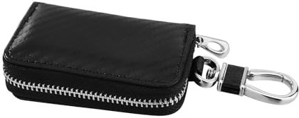 Twilight Garage Étui de protection en cuir pour clé de voiture pour homme et femme - Housse de protection en fibre de carbone avec fermeture éclair - Accessoires de voiture - Noir, Noir