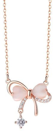 ZELLYA Pink Bow Sterling Silver Necklace Wedding Anniversary Birthday Gifts for Her Women Wife Girlfriend Mum,Rose Gold