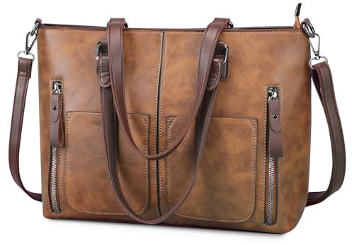 BAIGIO Damen Handtasche Groß Umhängetasche PU-Leder Schultertasche mit abnehmbarem Schulterriemen, Praktische Shopper Einkaufstasche für Frauen, Braun