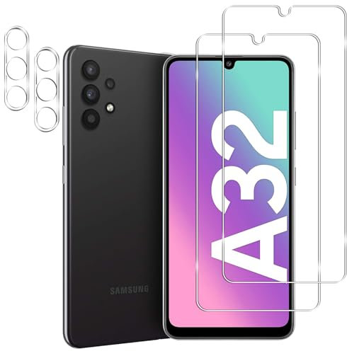 KELOLIN [2+2 Pièces Verre Trempé Compatible avec Samsung Galaxy A32 4G vitre protection, 2pcs protection écran et 2pcs Caméra Arrière Protecteur, 9H Dureté, HD, pour Samsung Galaxy A32 4G
