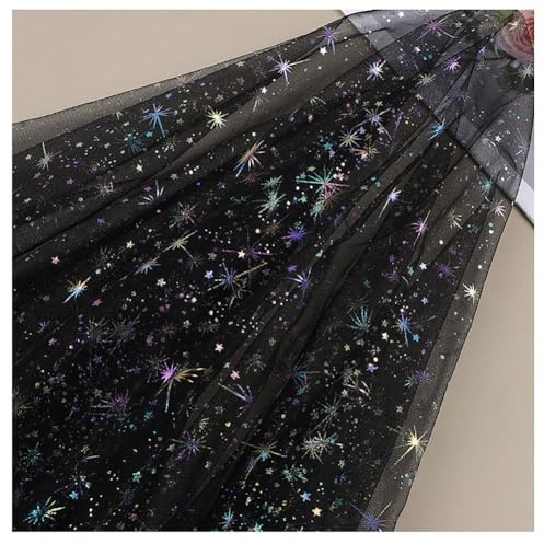 Egurs Tüllstoff Meterware mit Glitzernde Stern 200×150cm Tüll Dekoband Weich Garn Tuch Tüll Deko Stoffe Hochzeit Tüllband Organza Stoffe zum Nähen für DIY Bekleidung Tutu Rock Schwarz 2 Meter