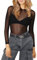 Uwiyo Womens Mesh Tops Sexy See Through Long Sleeves Shirt Stretchy Slim Fit Shirts Sheer Mesh Tops Blouse Tunic Clubwear Shirts (S, Black)