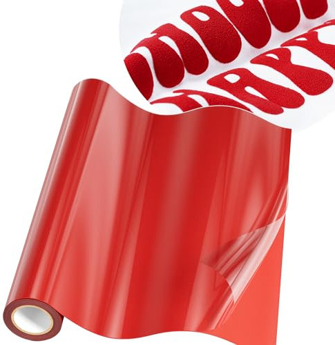 JAVIGA 3D Puff Vinyl Heat Transfer for T-Shirts, 10 x 3ft Red Iron on Vinyl Roll for Cricut, All Cutting Machine and Heat Press, Red HTV Vinyl for Cloth, DIY Fabrics Heat Vinyl Design