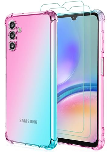 Osophter Coque Samsung Galaxy A05S : avec 2 Protecteur d'écran, Deux Couleurs dégradées renforcées en TPU Absorbant Les Chocs, Coque Flexible pour Galaxy A05S(Rose Cyan)
