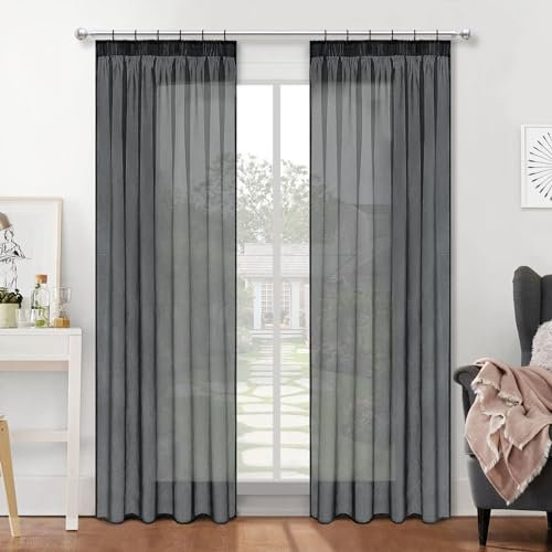 MRTREES vorhänge mit kräuselband für schiene, Vorhang anthrazit 225 cm lang halbtransparent, Wohnzimmer gardinen modern 2er Set Schlafzimmer gardinen und vorhänge 140 cm breit