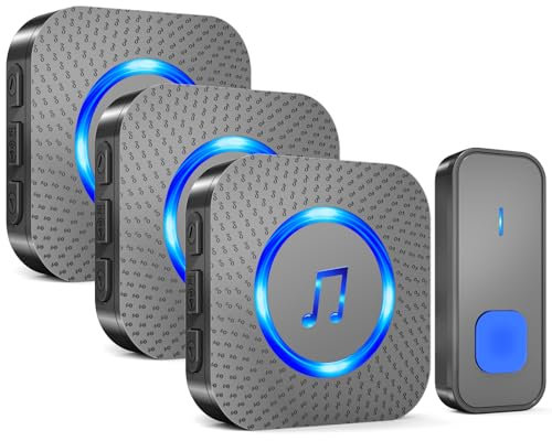 SURFOU Wireless Doorbell, 1,300 ft Long Range Cordless Battery Operated, Wall Plug in Electric Door Chime Kit with 55 Melodies 5 Volume to Choose, LED Door Entry Bell (3 Receiver + 1 Button)