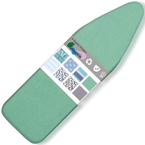 Gnawiew 4 Layers Padding Ironing Board Covers And Pad - 124 X 38cm With 2” Extra Thick Cotton Installation 2 Elastic Click Buckles Stain Resistant Durable Scorch (GREEN)