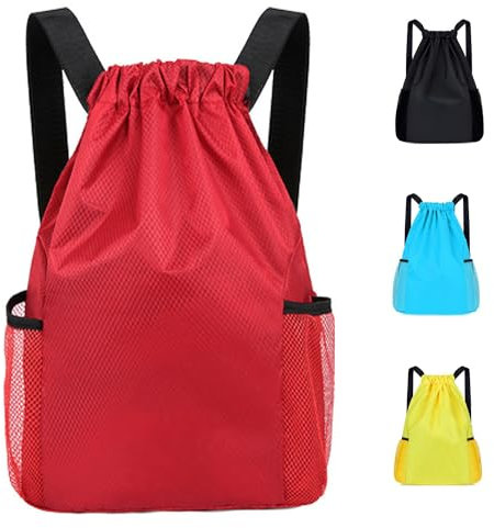 Drawstring Bag Waterproof Swim PE Bag Unisex Large Sports String Backpack Oxford Fabric Gym Sack for School Travel Swimming Holidays Climbing Hiking (50x44,Red)