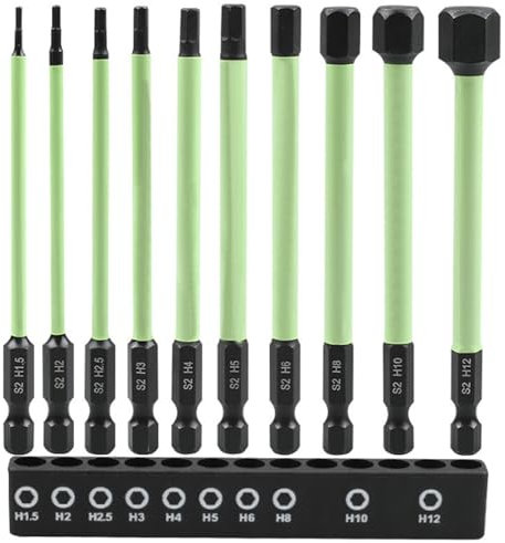 10 Stück Hex Sechskant Schraubendreher Bits Set, Langbits Set, Bitsatz Lang 100mm 1/4 S2 Bitsatz Hexagon Head Schraubendreher Bit Set für Akkuschrauber H1,5/2/2,5/3/4/5/6/7/8/10/12