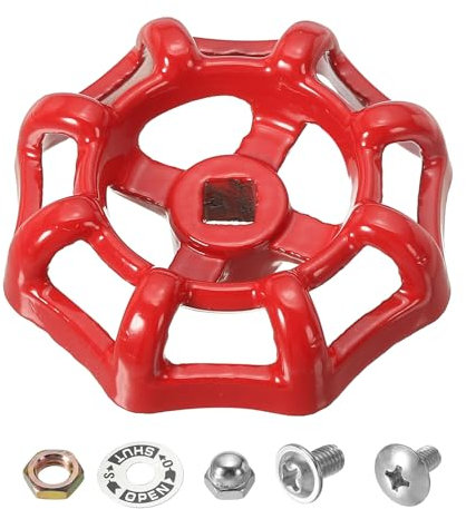 PATIKIL Outside Faucet Handle Square Stem Hole 6x6mm, Cast Steel Faucet Round Wheel Handle Replacement Water Spigot Handle with Screws Spacer, Red